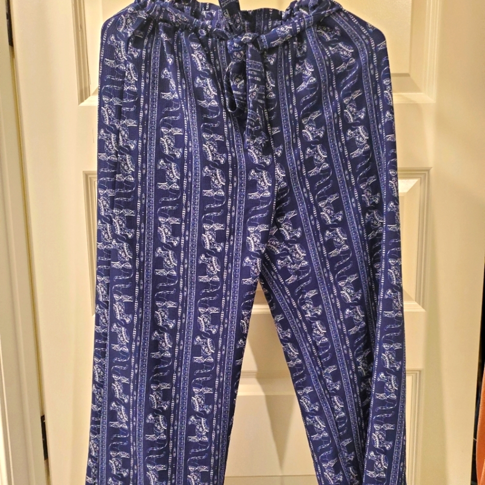 Blue/White elephant Boho Palazzo Pants